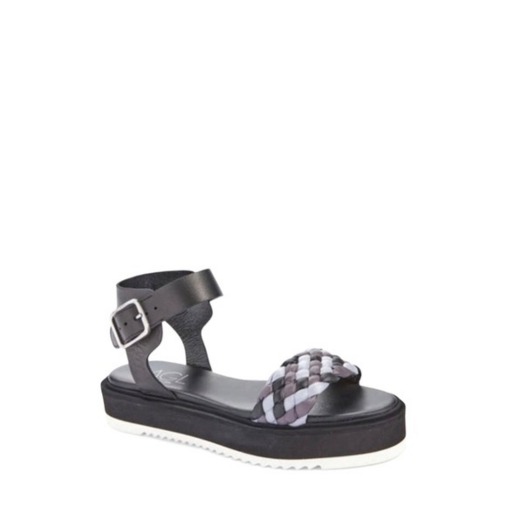 AGL Mirea Black Braided Platform Ankle Strap‎ Sandals